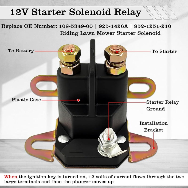FBLOWMOD 108-5349-00 Starter Solenoid Relay for Riding Lawn Mower, 12V Relay Switch, Fit for Bad Boy Zero Turn Mowers ZT, CZT, MZ, MTD, Replace 925-1426A, 852-1251-210 - Image 4